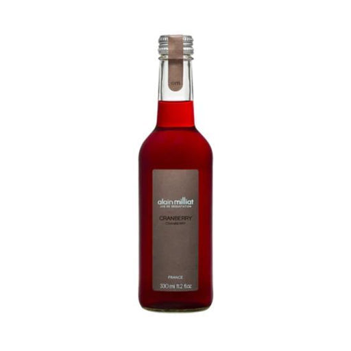 300ml bottle of Alain Milliat Cranberry Juice, vibrant red, 100% pure pressed.