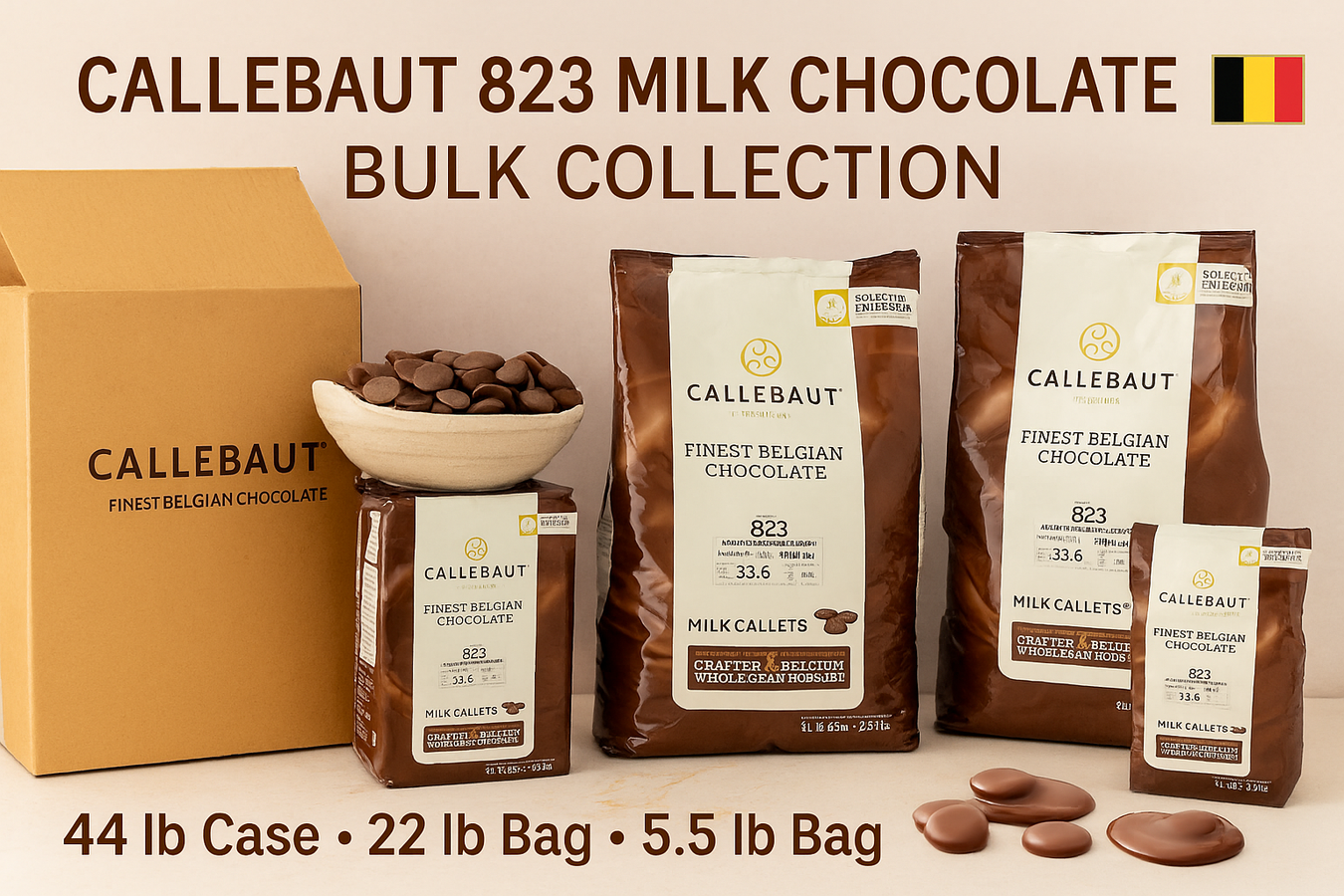 Callebaut 823 Milk Chocolate – Callets & Blocks in Bulk (5.5 lb to 55 lb)