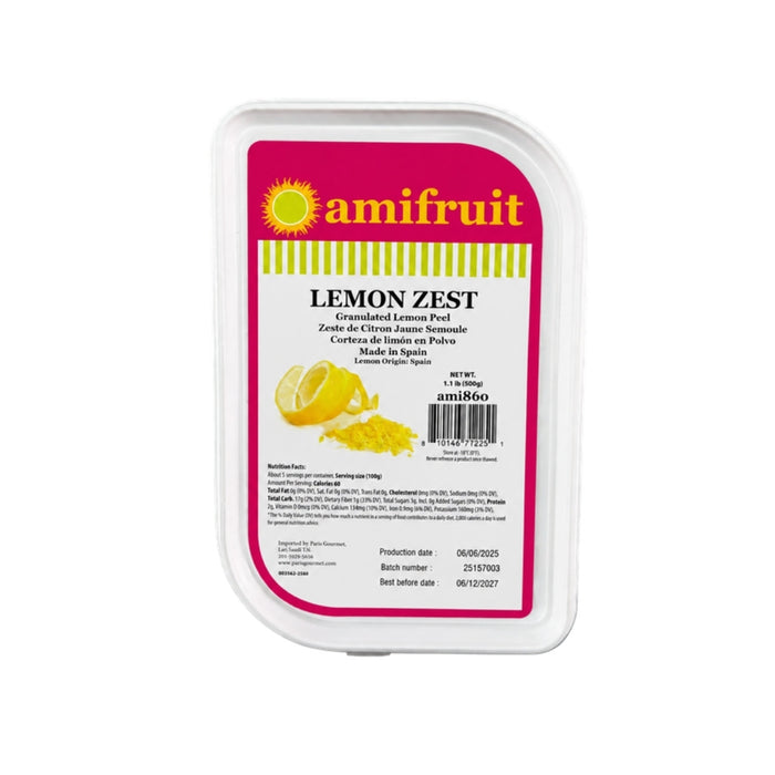 Amifruit frozen lemon zest, 1.1 lb (500 g) tub of granulated natural lemon peel, made in Spain