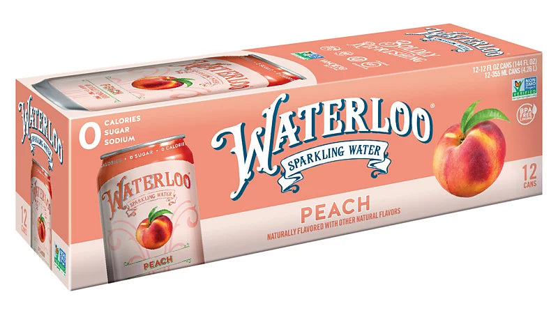 Waterloo Sparkling Peach Water (2 Pack of 12 Fl Oz Cans)
