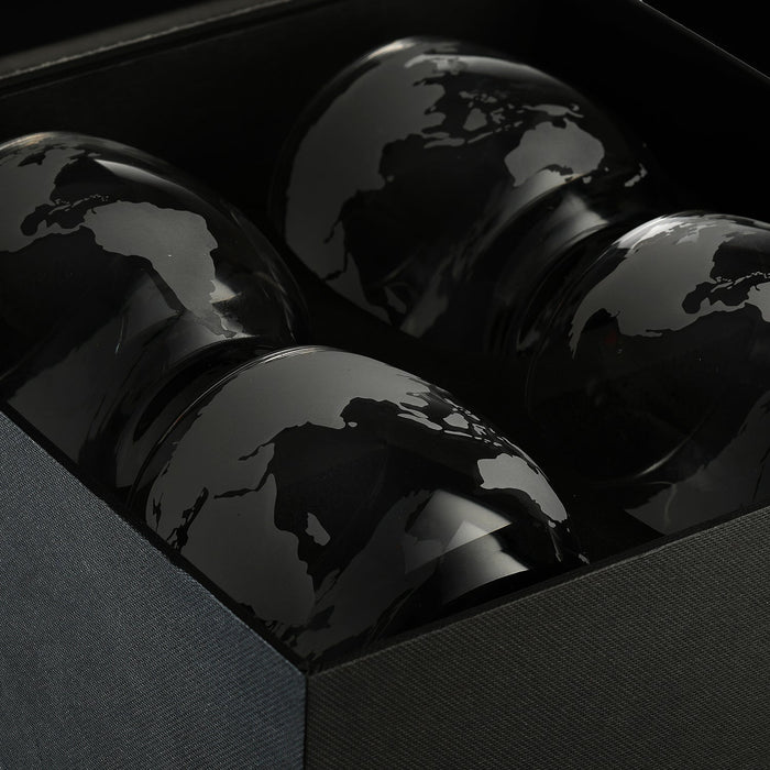 Etched World Globe Glasses 10 oz -Set of 4 by The Wine Savant, Wine, Whiskey, Scotch, Vodka Water or Juice Old Fashion Glasses, World Glasses Etched Globe