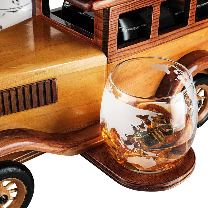 Old Fashioned Car Whiskey Decanter Set, Very Large 15" x 13" x 7" 750ml Decanter Spigot, and 2-10oz Whiskey Tumbler Old Fashion Glasses, Old Fashioned Vintage Car, Limited Edition, Great Bar Gift