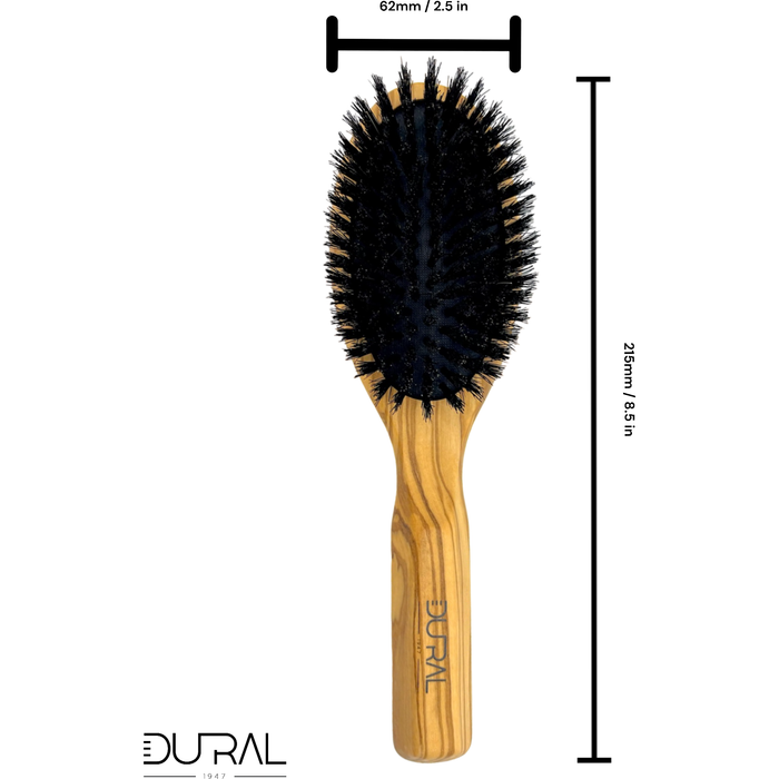 Dural Olive wood rubber cushion hair brush with boar bristles