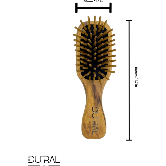 Dural Olive wood mini hair brush with rubber cushion and wooden pins