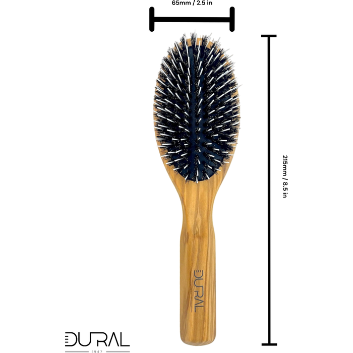 Dural Olive wood rubber cushion hair brush with boar bristles and nylon