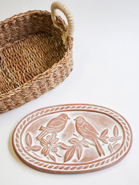 Bread Warmer & Basket - Lovebirds Oval