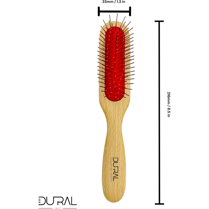 Dural Beech wood rubber cushion hair brush with steel pins without ball tips