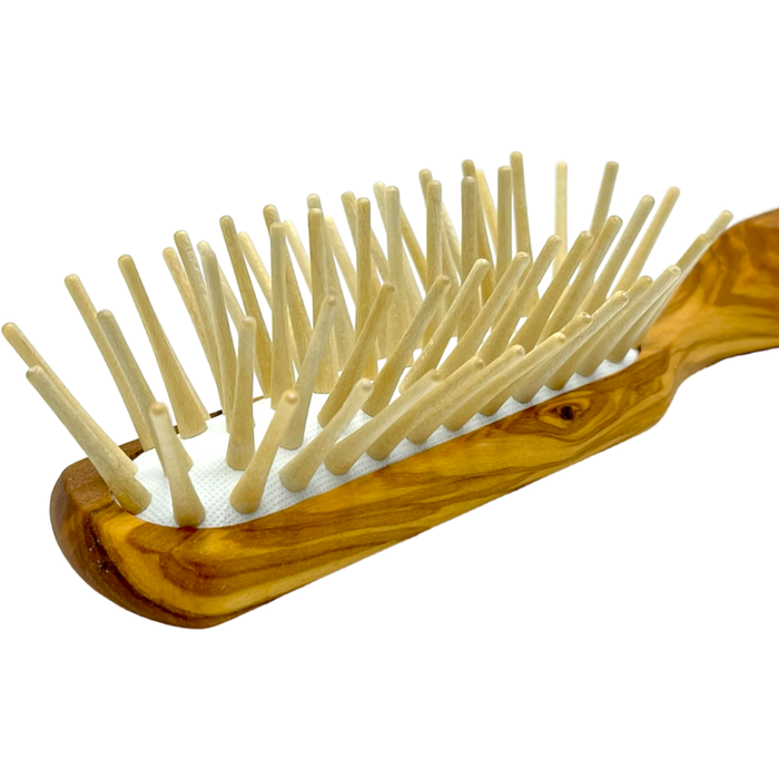 Dural Olive wood rubber cushion hair brush with long wooden pins