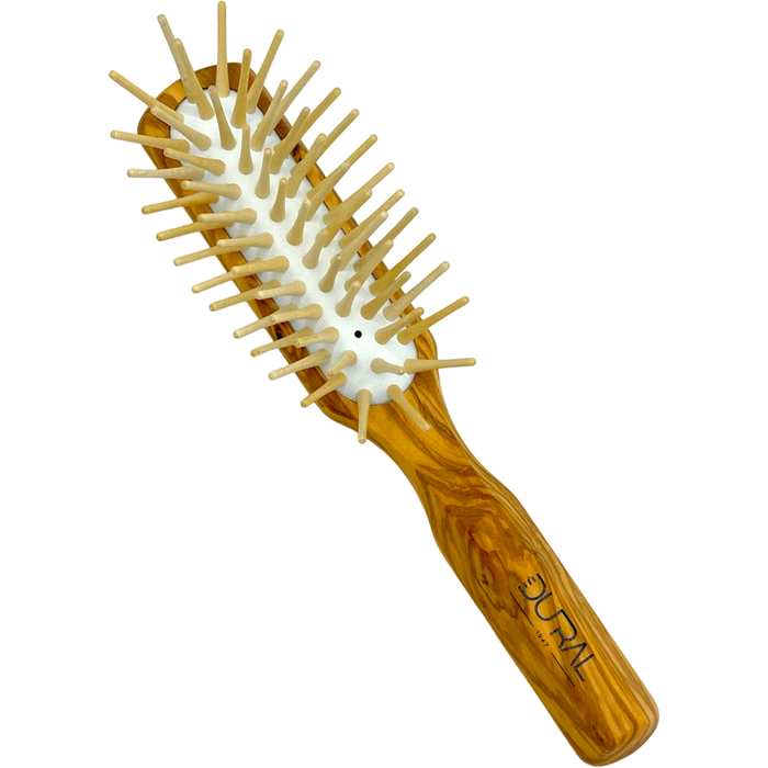 Dural Olive wood rubber cushion hair brush with long wooden pins