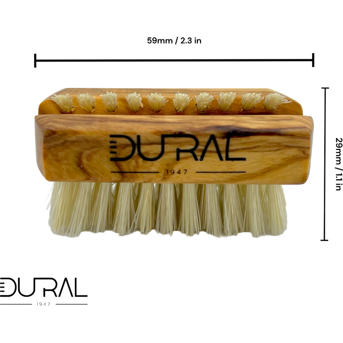 Dural Olive wood travel size nail brush with light natural bristles