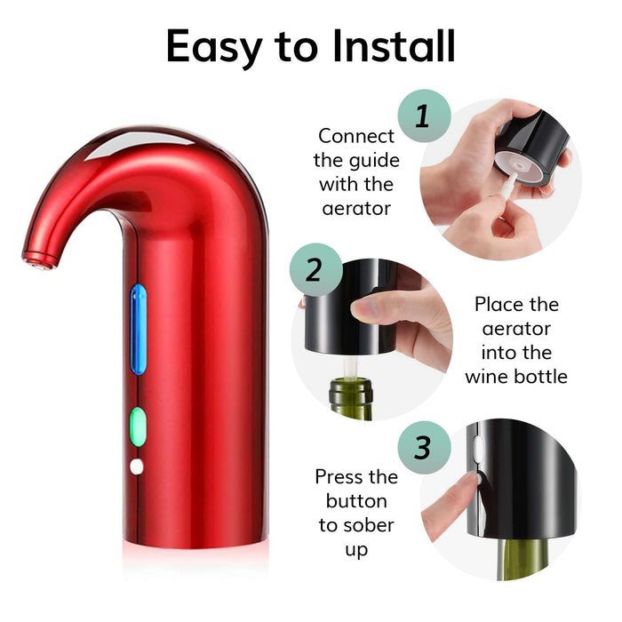 Electric Wine Aerator Dispenser - Portable Premium Wine Accessory for Red & White Wines, Touch Activated Aeration For Wine and Spirit - Beginner and Enthusiast - Spout Pourer - Wine Gifts