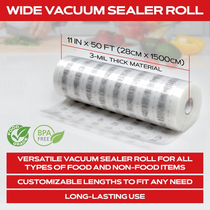 Vacuum Sealer Roll ( 11-inch)- Textured on Both Sides, 7.5 Mil Thickness