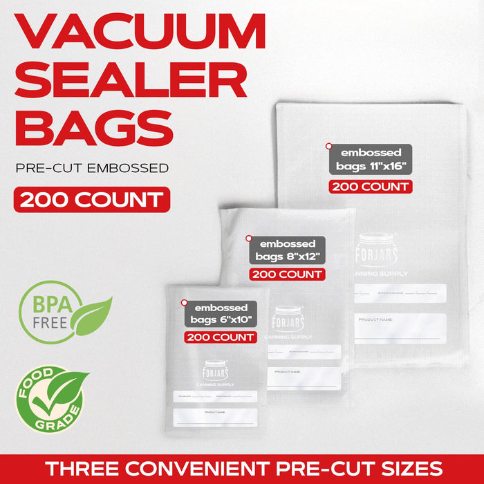 200 Count 8x12 Vacuum Sealer Bags - Textured on Both Sides, 7.5 Mil Thickness