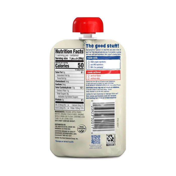 Earth's Best Organic Apple Peach Oatmeal Baby Food Pouch, Stage 2, 3.5 oz (Case of 12)