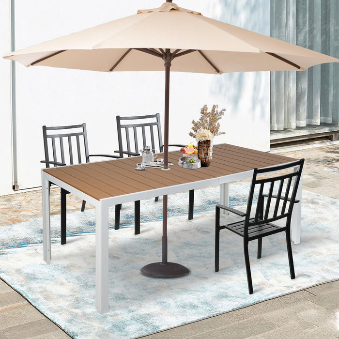 8 glass top rectangular patio dining table with umbrella hole Outdoor for 8, 83" Aluminum Table clean Rectangular Patio Dining Table Patio Outdoor Table with Umbrella