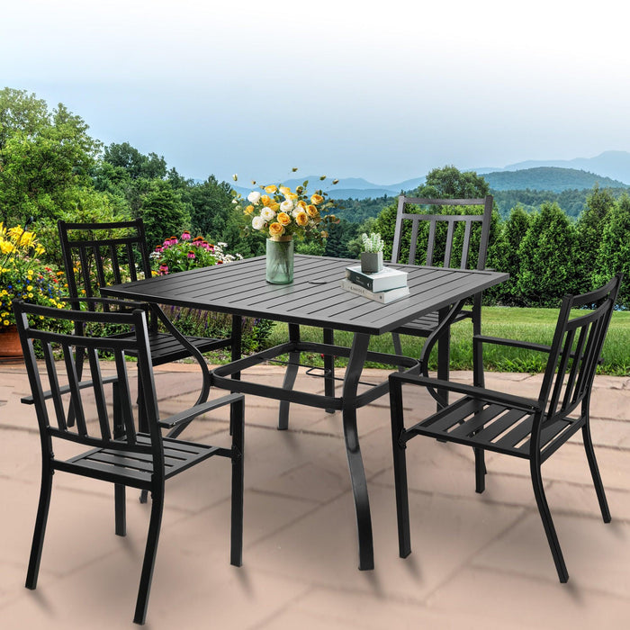 37" Patio Square Dining Table w/ 2.36" Umbrella Hole, Black