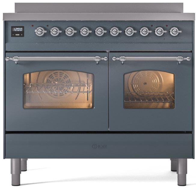 ILVE Nostalgie II 40" Electric Range ,Blue Grey, Chrome Trim UPDI406NMPBGC