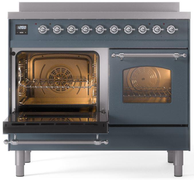 ILVE Nostalgie II 40" Electric Range ,Blue Grey, Chrome Trim UPDI406NMPBGC