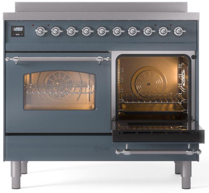 ILVE Nostalgie II 40" Electric Range ,Blue Grey, Chrome Trim UPDI406NMPBGC