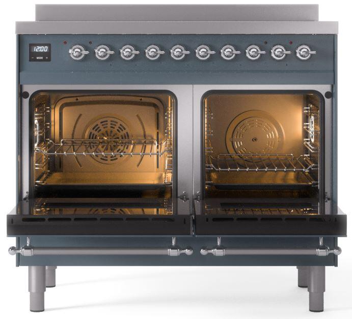 ILVE Nostalgie II 40" Electric Range ,Blue Grey, Chrome Trim UPDI406NMPBGC