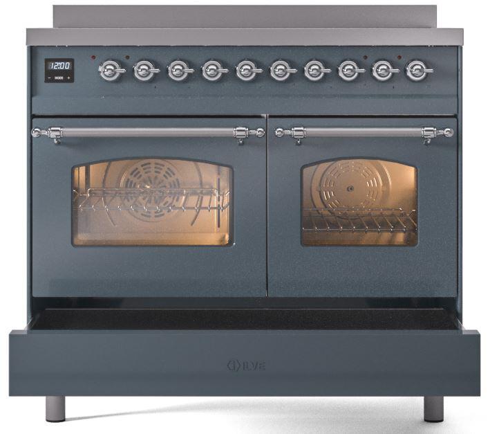 ILVE Nostalgie II 40" Electric Range ,Blue Grey, Chrome Trim UPDI406NMPBGC