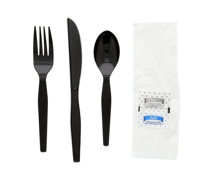 Cutlery Kit, PS, 6 Piece Black Medium Heavy Weight (F,K,S,Nap,S&P), 250 Kits