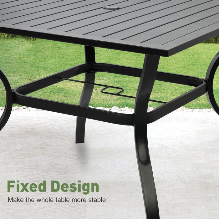 37" Patio Square Dining Table w/ 2.36" Umbrella Hole, Black