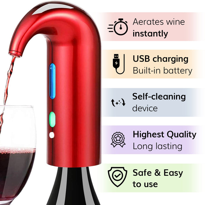 Electric Wine Aerator Dispenser - Portable Premium Wine Accessory for Red & White Wines, Touch Activated Aeration For Wine and Spirit - Beginner and Enthusiast - Spout Pourer - Wine Gifts