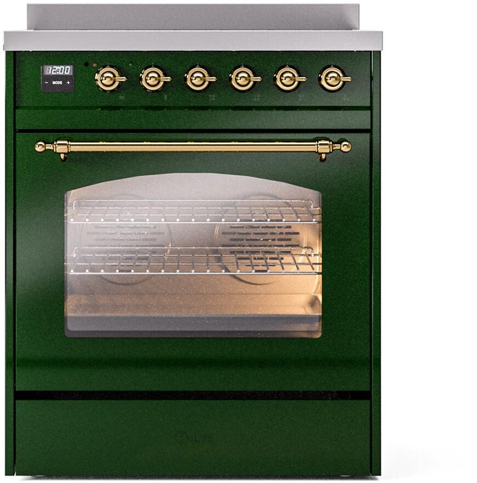 ILVE Nostalgie II 30" Electric Range, Emerald Green, Brass Trim UPI304NMPEGG