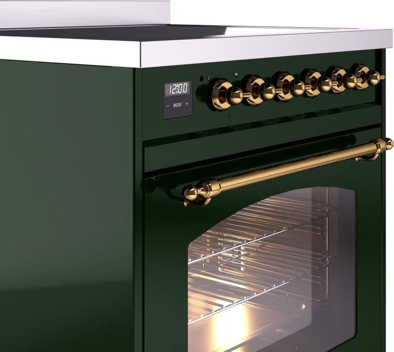 ILVE Nostalgie II 30" Electric Range, Emerald Green, Brass Trim UPI304NMPEGG