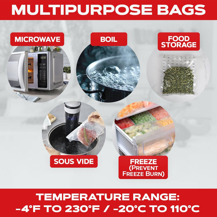 100 Count 8x12 Vacuum Sealer Bags - Textured on Both Sides, 7.5 Mil Thickness