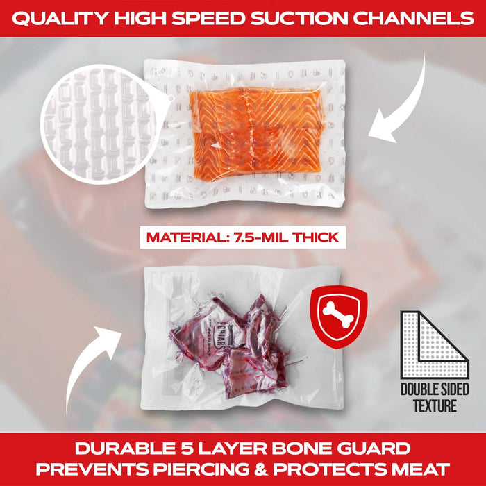 100 Count 8x12 Vacuum Sealer Bags - Textured on Both Sides, 7.5 Mil Thickness