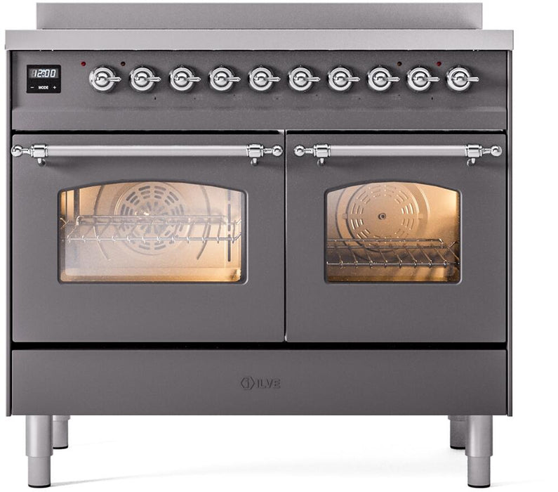 ILVE Nostalgie II 40" Electric Range, Matte Graphite, Chrome Trim UPDI406NMPMGC