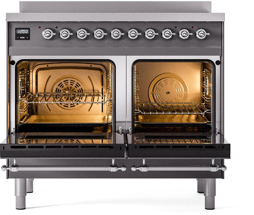 ILVE Nostalgie II 40" Electric Range, Matte Graphite, Chrome Trim UPDI406NMPMGC