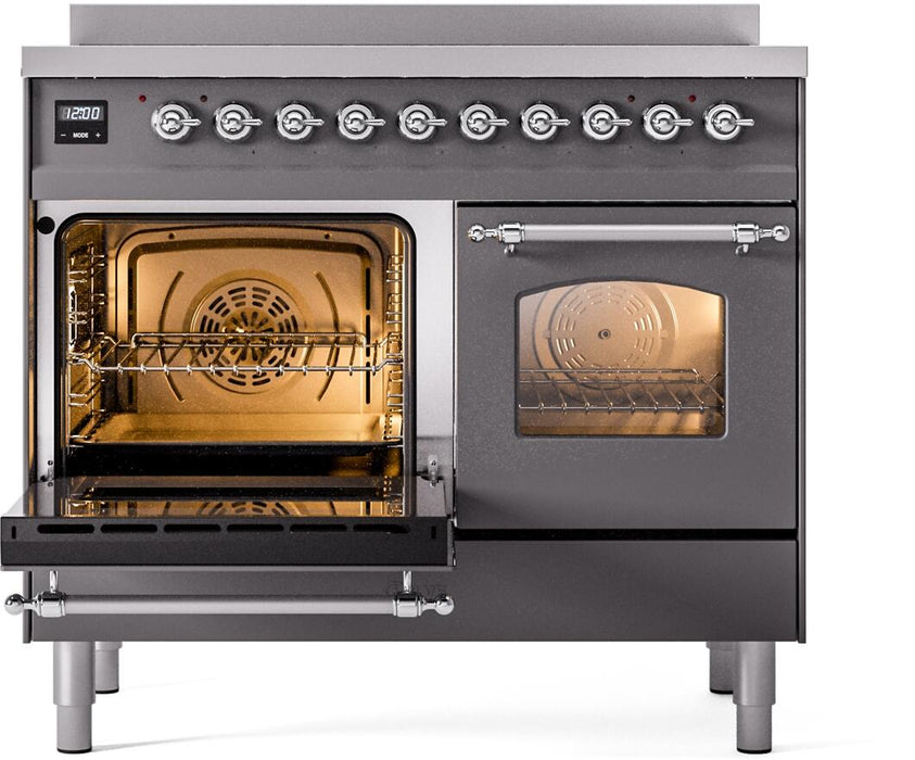 ILVE Nostalgie II 40" Electric Range, Matte Graphite, Chrome Trim UPDI406NMPMGC
