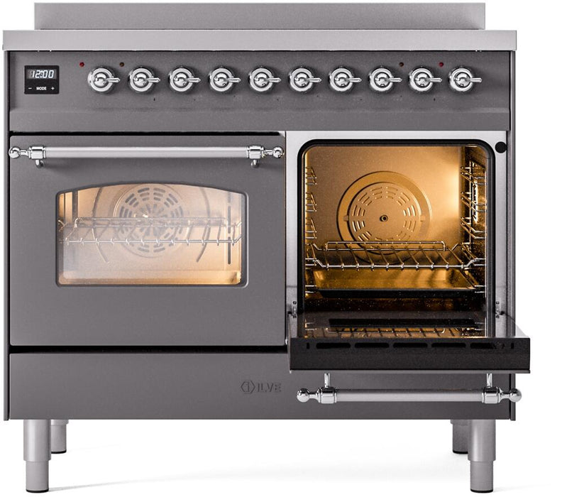ILVE Nostalgie II 40" Electric Range, Matte Graphite, Chrome Trim UPDI406NMPMGC