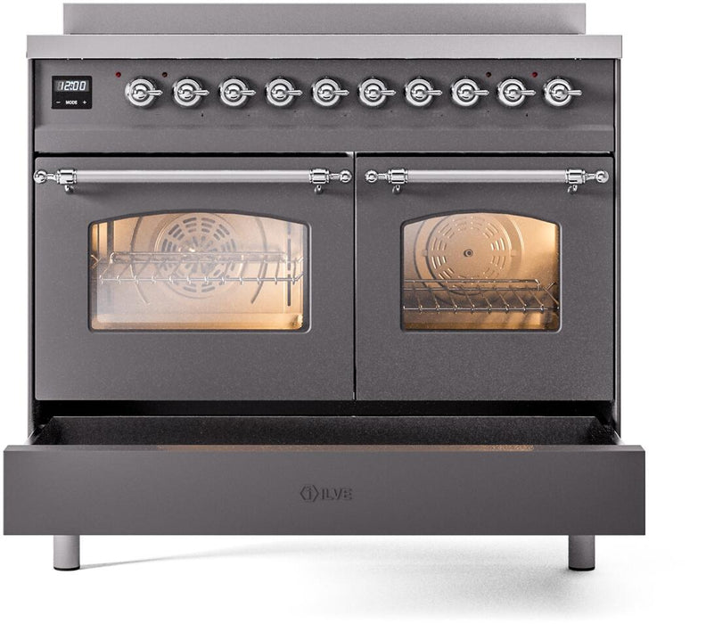 ILVE Nostalgie II 40" Electric Range, Matte Graphite, Chrome Trim UPDI406NMPMGC