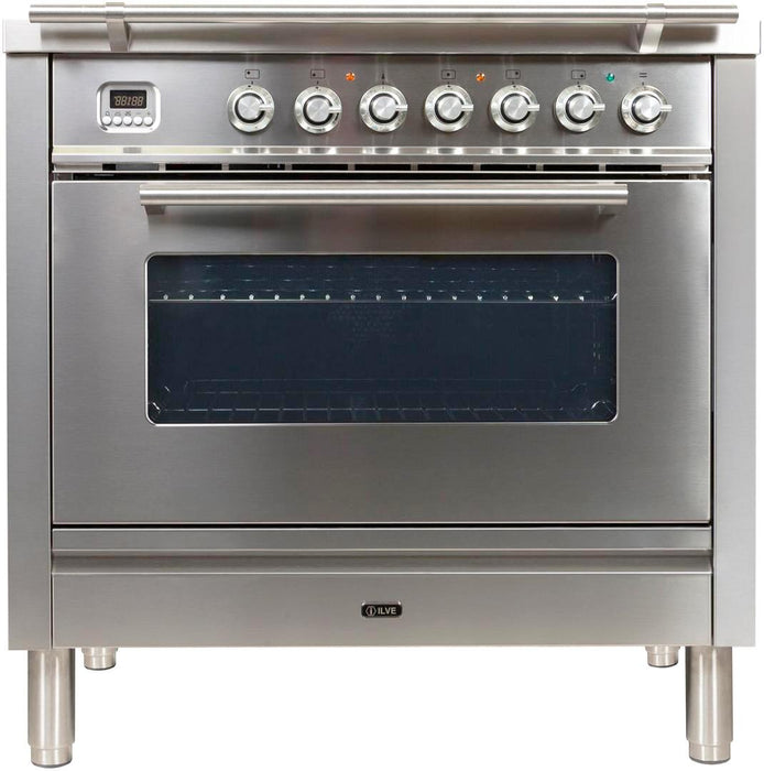 ILVE Professional Plus 36" Dual Fuel Liquid Propane Freestanding Range, Stainless Steel, Chrome Trim UPW90FDMPILP