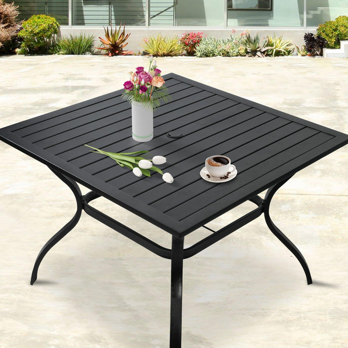 37" Patio Square Dining Table w/ 2.36" Umbrella Hole, Black