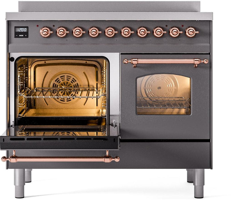 ILVE Nostalgie II 40" Electric Range, Matte Graphite, Copper Trim  UPDI406NMPMGP