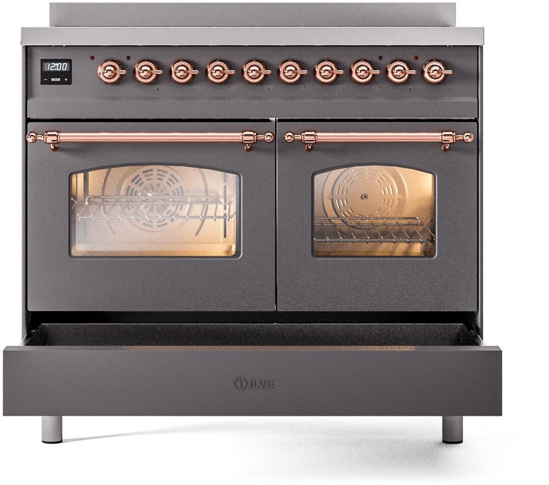 ILVE Nostalgie II 40" Electric Range, Matte Graphite, Copper Trim  UPDI406NMPMGP
