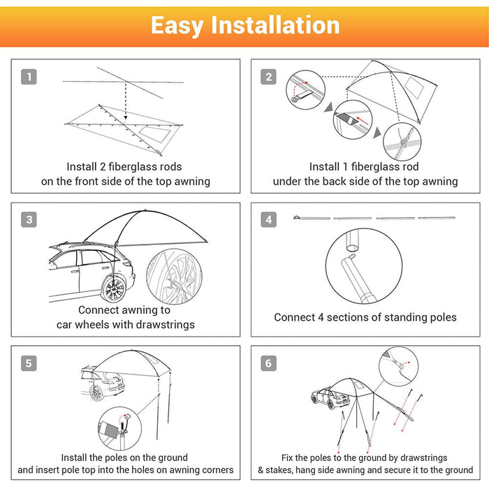 Yescom Car Awning Sun Shelter with Side for SUV Camper Trailer Beach