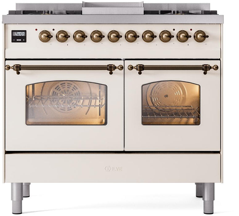 ILVE Nostalgie II 40" Dual Fuel Liquid Propane Range, Antique White, Bronze Trim UPD40FNMPAWBLP