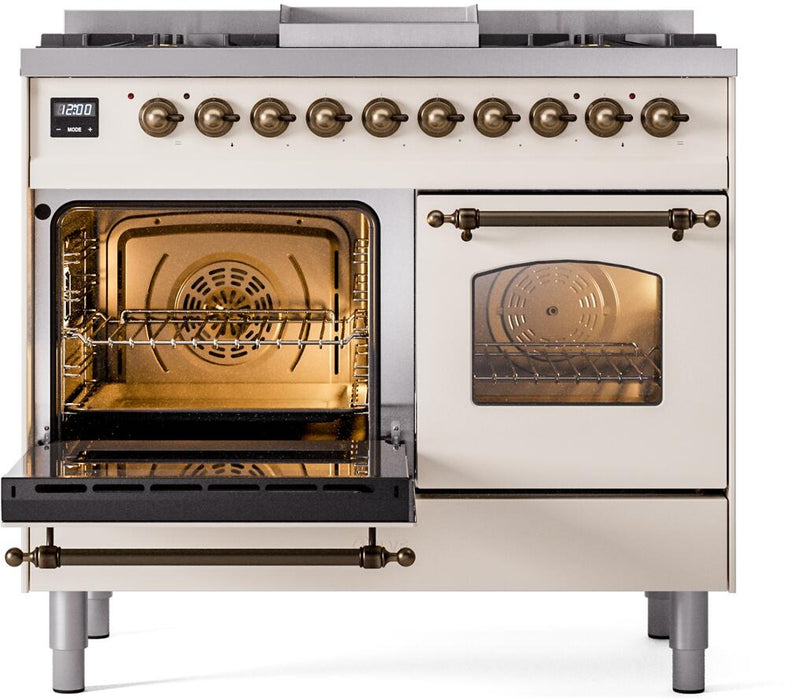 ILVE Nostalgie II 40" Dual Fuel Liquid Propane Range, Antique White, Bronze Trim UPD40FNMPAWBLP