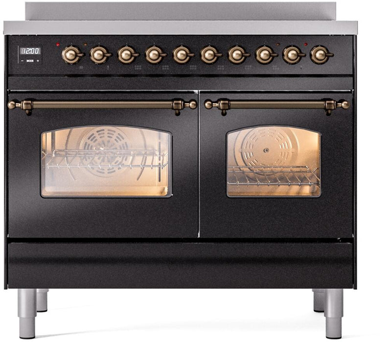 ILVE Nostalgie II 40" Electric Range, Glossy Black, Bronze Trim UPDI406NMPBKB