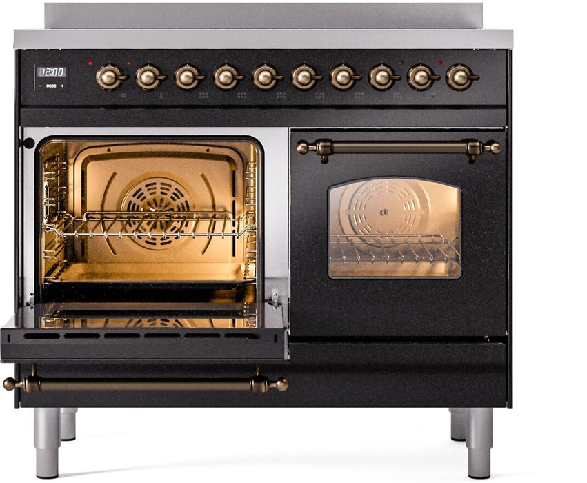 ILVE Nostalgie II 40" Electric Range, Glossy Black, Bronze Trim UPDI406NMPBKB