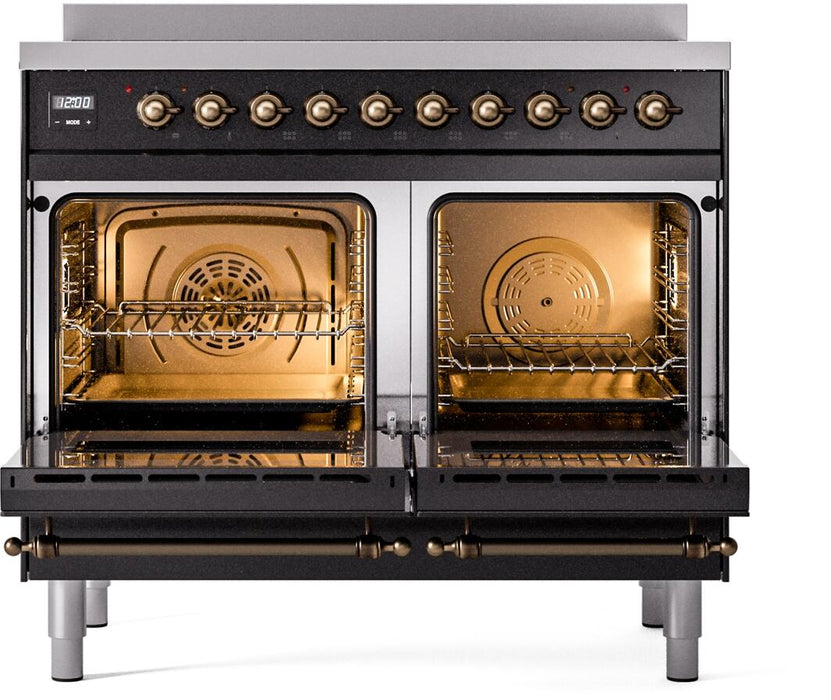 ILVE Nostalgie II 40" Electric Range, Glossy Black, Bronze Trim UPDI406NMPBKB