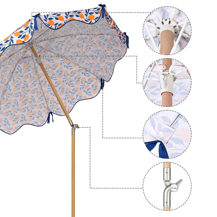 LAGarden 6ft Outdoor Patio Wood Market Umbrella Scalloped Edge 8-Rib