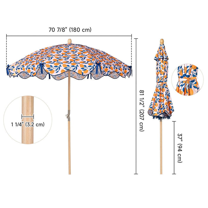 LAGarden 6ft Outdoor Patio Wood Market Umbrella Scalloped Edge 8-Rib