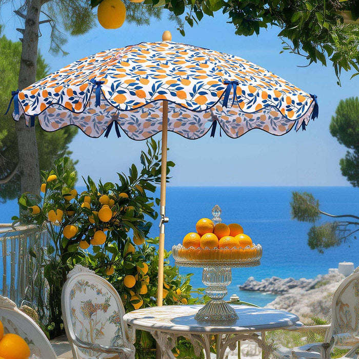 LAGarden 6ft Outdoor Patio Wood Market Umbrella Scalloped Edge 8-Rib